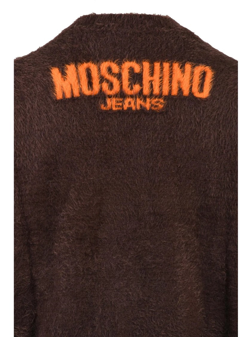 Mo5ch1no Jeans Boxy Cropped Sweater With Fuzzy Logo Detail
