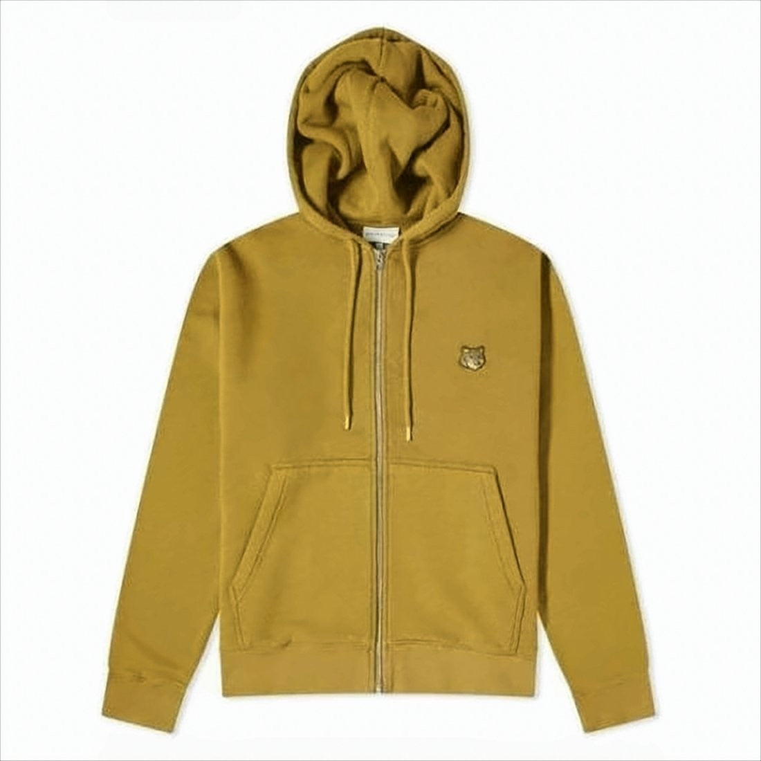 Maison Kitsuné Solid Mustard Yellow Zip-Up Hoodie With Emblematic Fox Logo