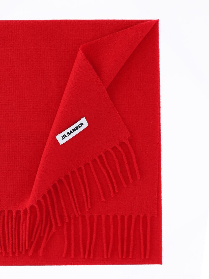 Jil Sander Red Virgin Wool Fringed Scarf
