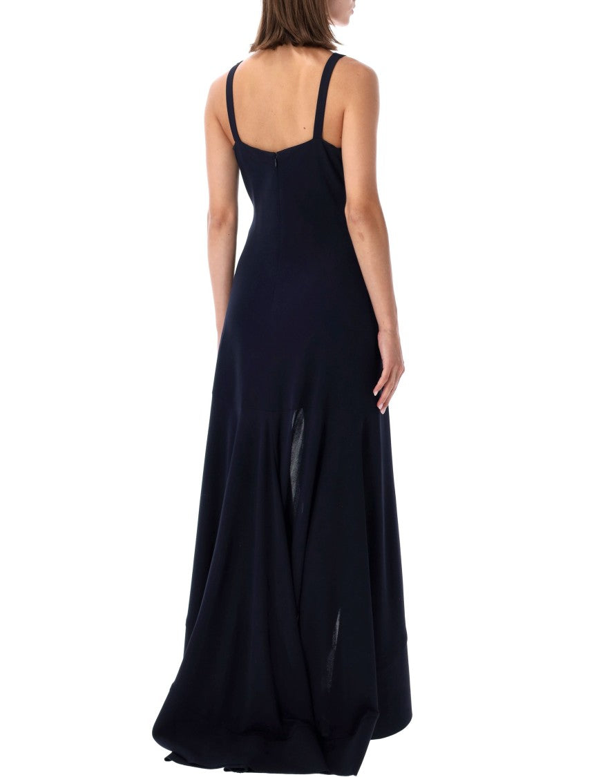 Stella Mccartney Asymmetrical Frill Long Dress With Deep V-Neckline