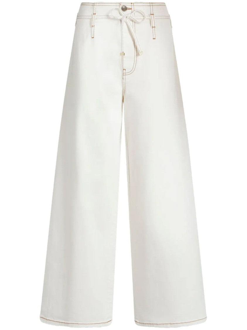 Etro White High-Waisted Cropped Cotton-Blend Wide-Leg Jeans