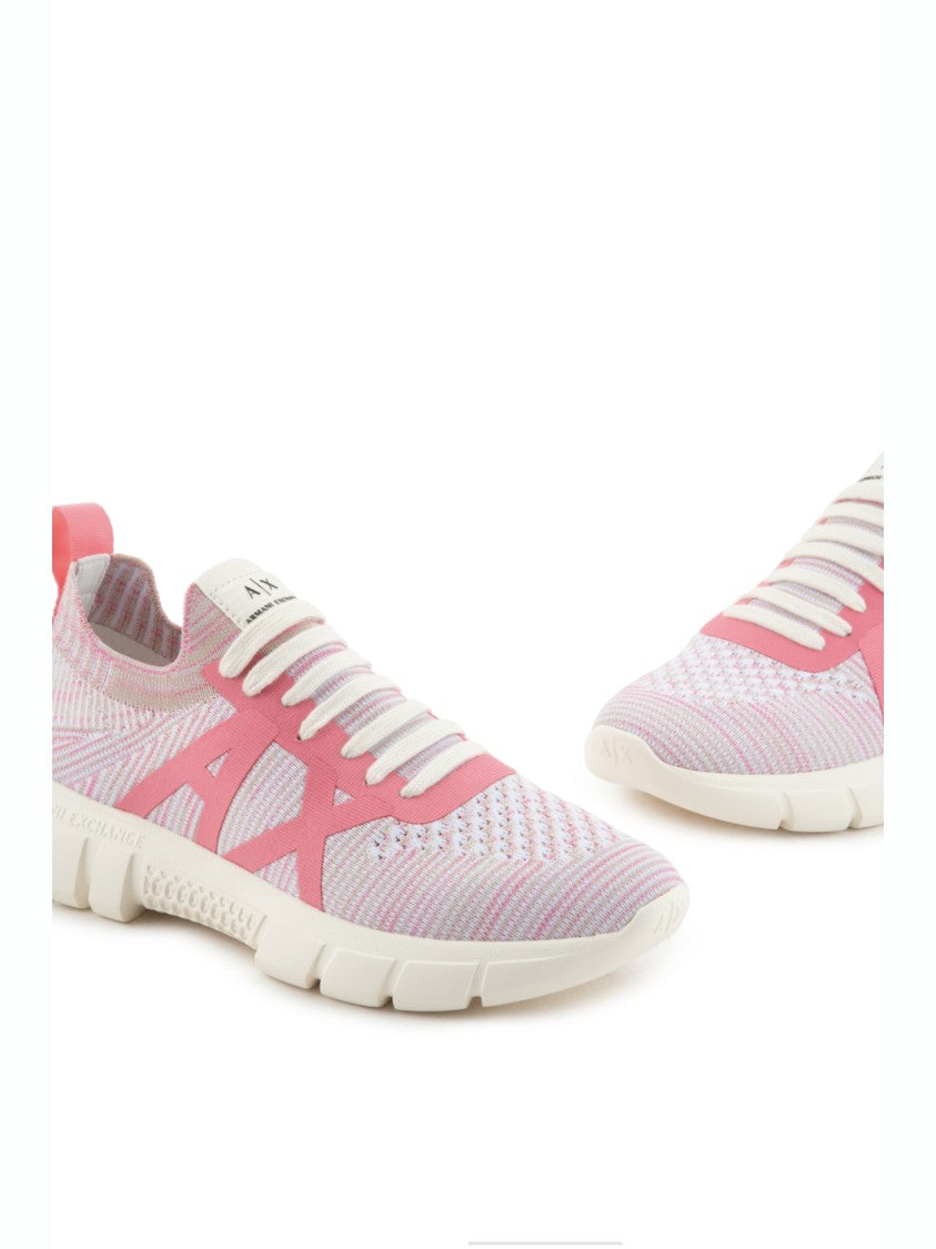 Armani Exchange Sock-Fit Sneakers Shiny Leather Overlays Sole