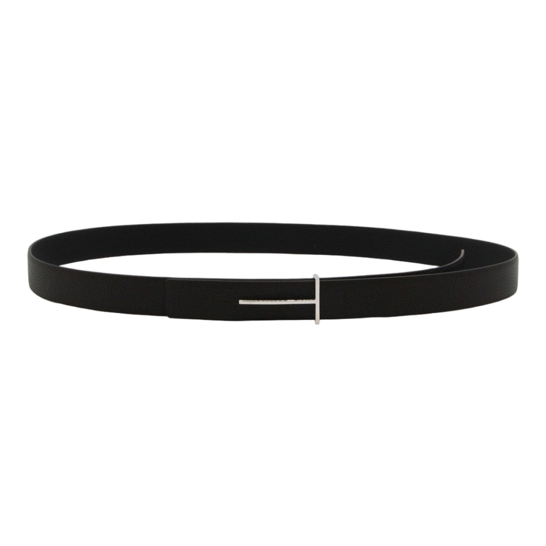 Tom Ford Minimalist Black Belt With Distinctive Silver-Tone Buckle