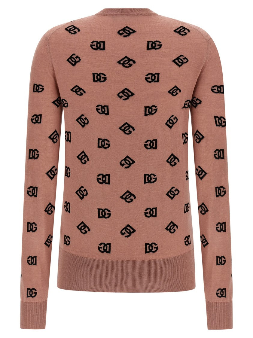 Dolce & Gabbana Wool And Silk Blend Cardigan With Dg Monogram Jacquard
