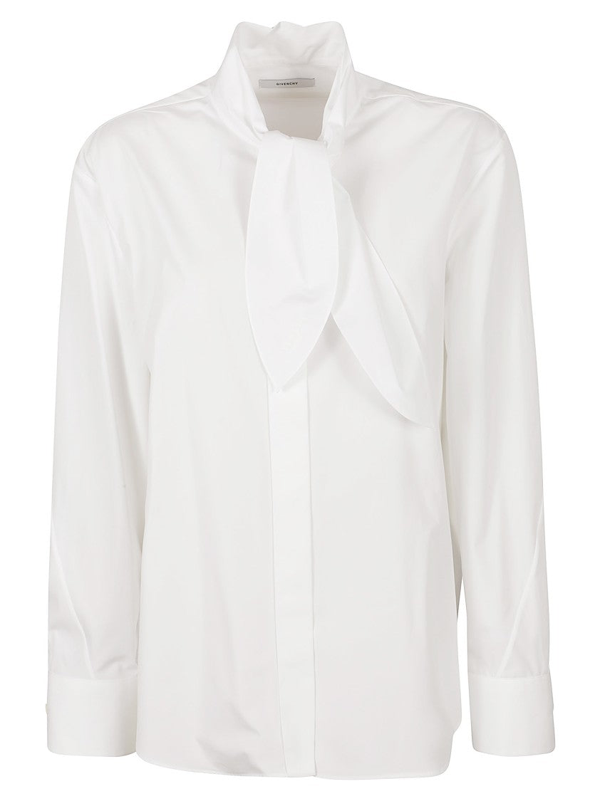 Givenchy Long-Sleeve White Shirt With High Neckline And Bow Detail