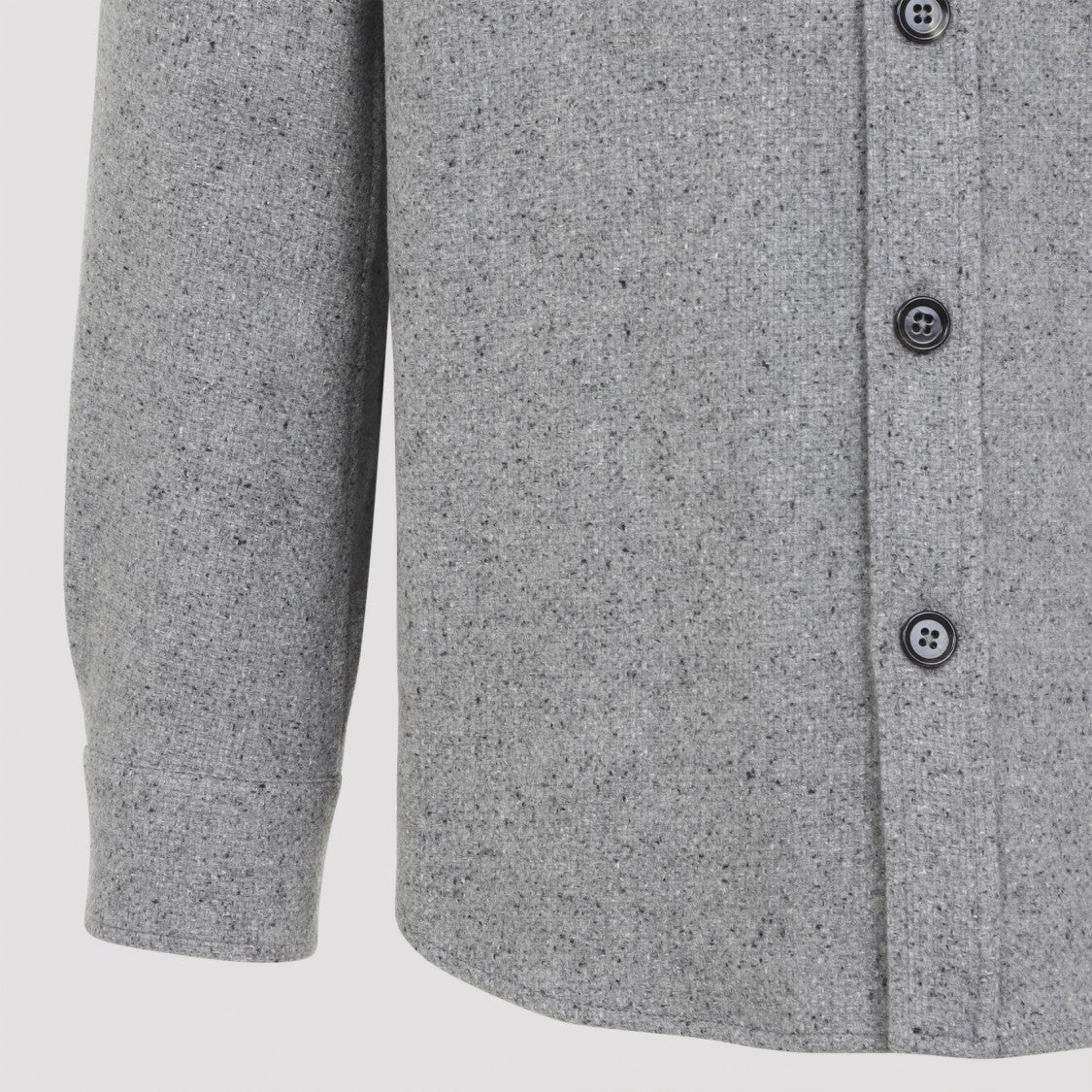Zegna Speckled Light Grey Cashmere-Silk Button-Up Shirt