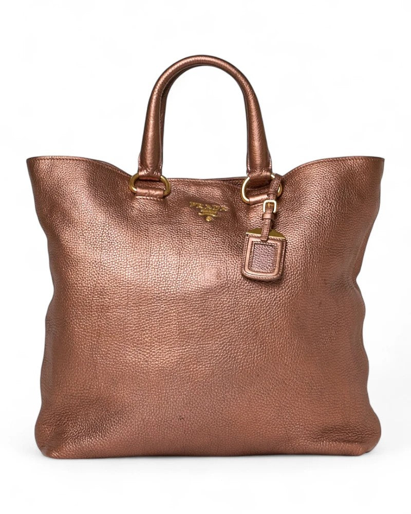 Prada Large Vertical Metal Shopper In Pink