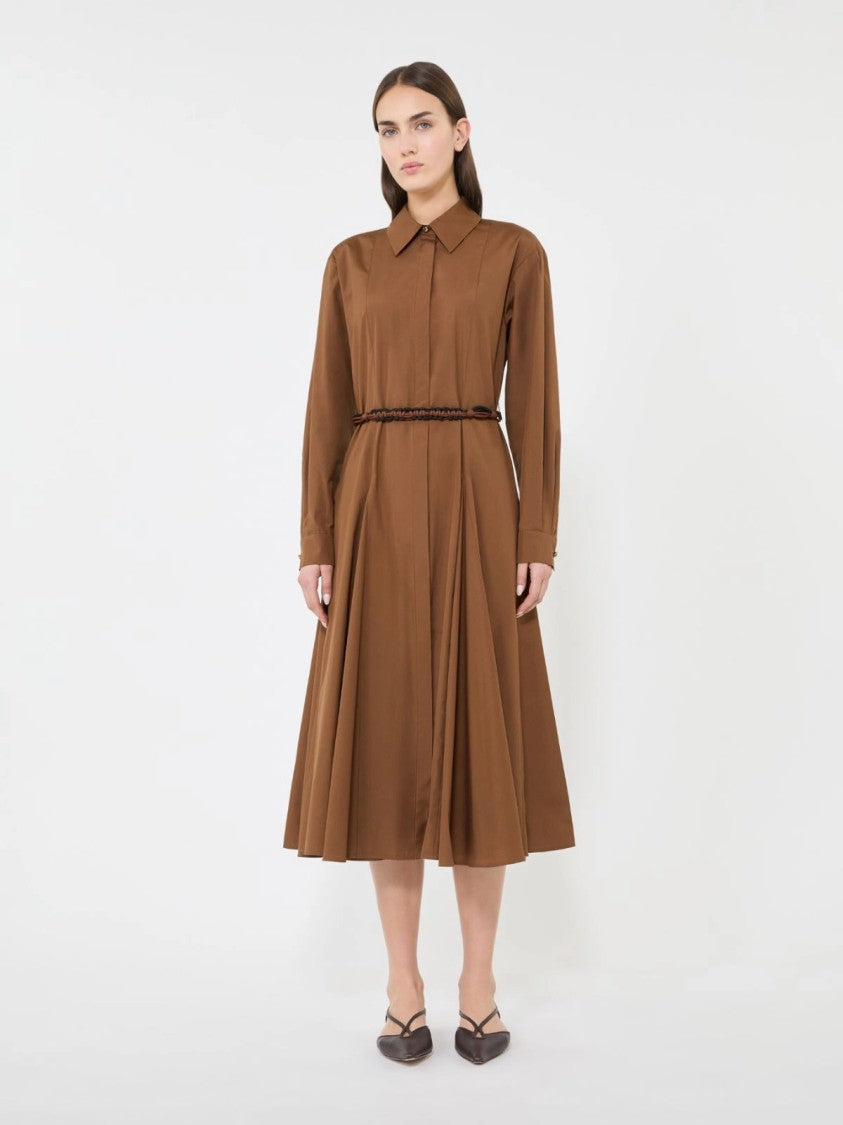 Max Mara Midi Dress With Flared Skirt And Braided Belt