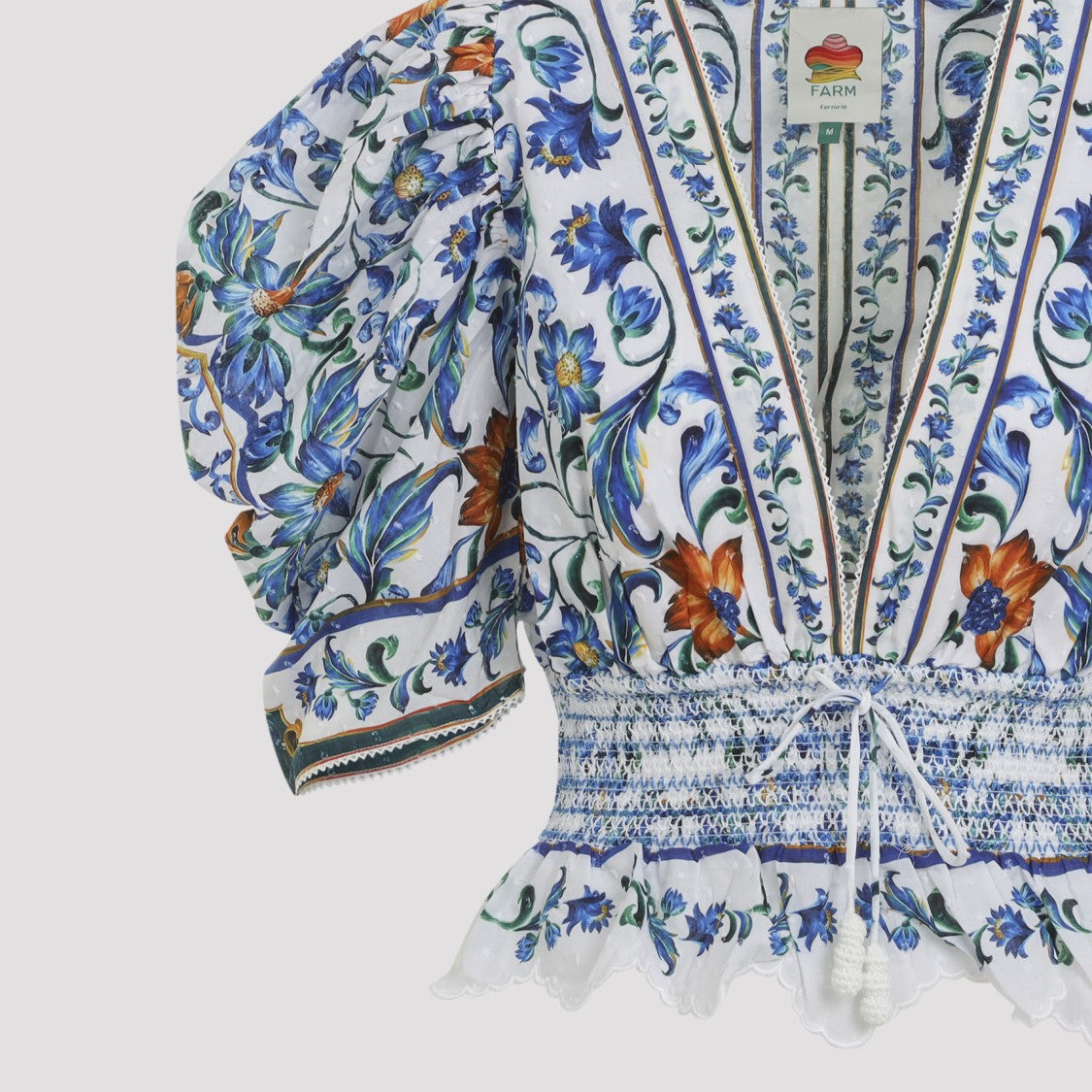 Farm Rio Floral-Pattern Cotton Blouse With Puff Sleeves