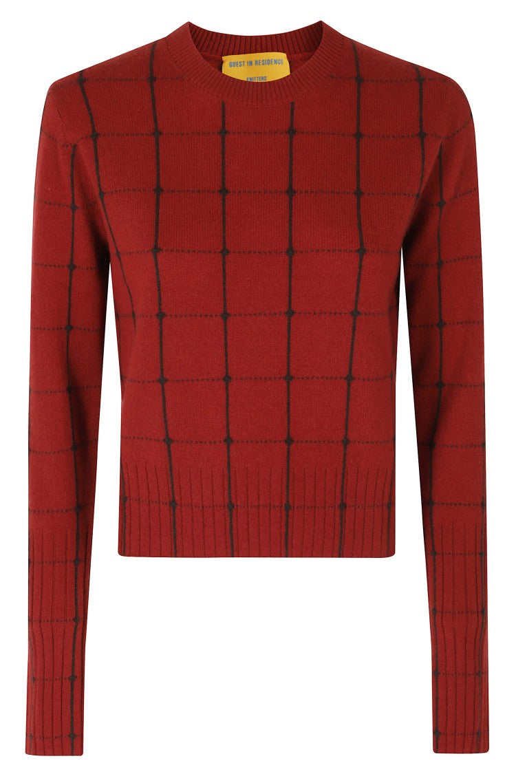 Guest In Residence Red Shrunken Checker Cropped Cashmere Sweater