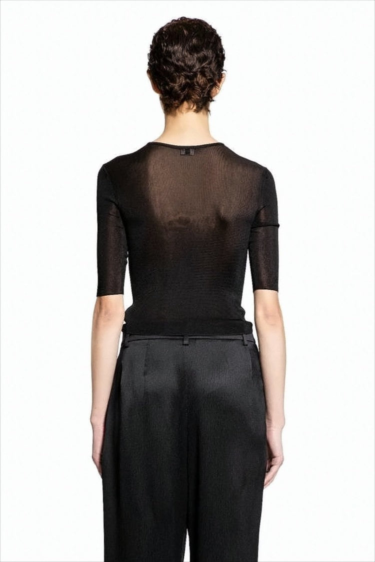 Saint Laurent Fitted Semi-Sheer Black Knit Top