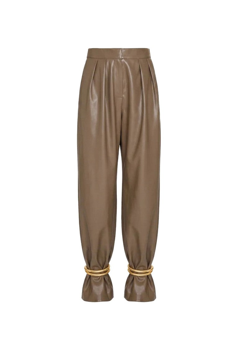 Simona Corsellini Brown Leather Pleated Wide-Leg Trousers