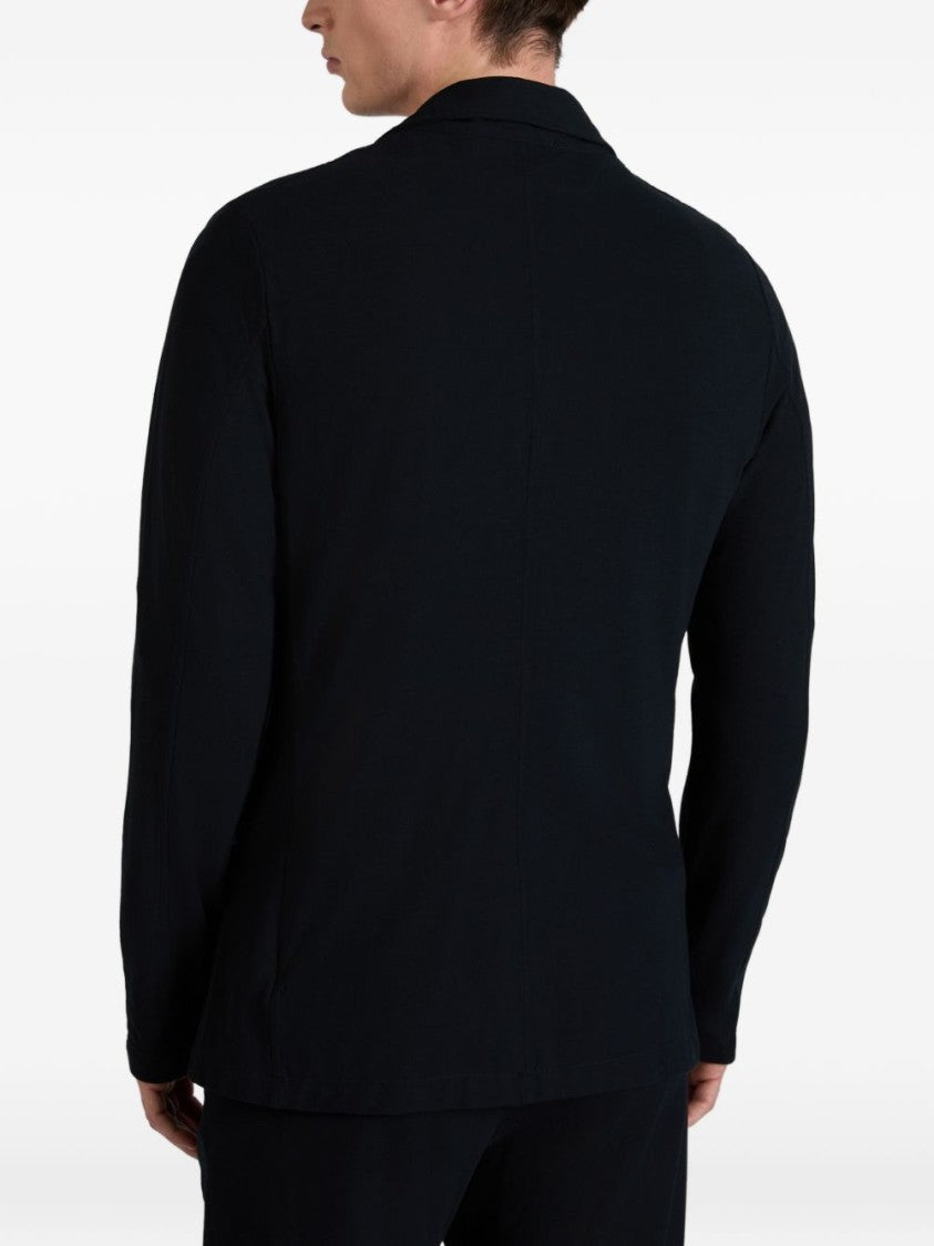 Zanone Tailored Navy Blue Cotton Jacket With Notched Lapels
