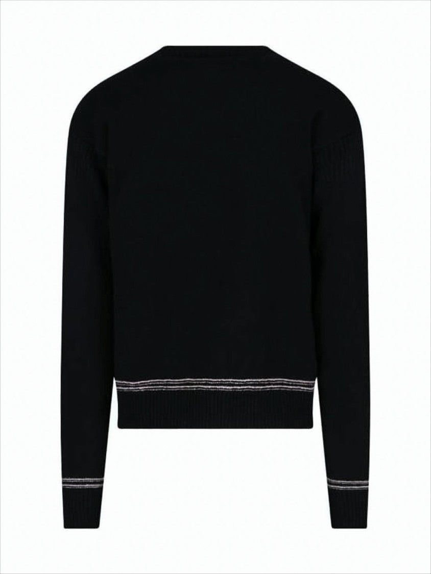 Marni Textured Logo Black Wool Sweater With Cropped Fit