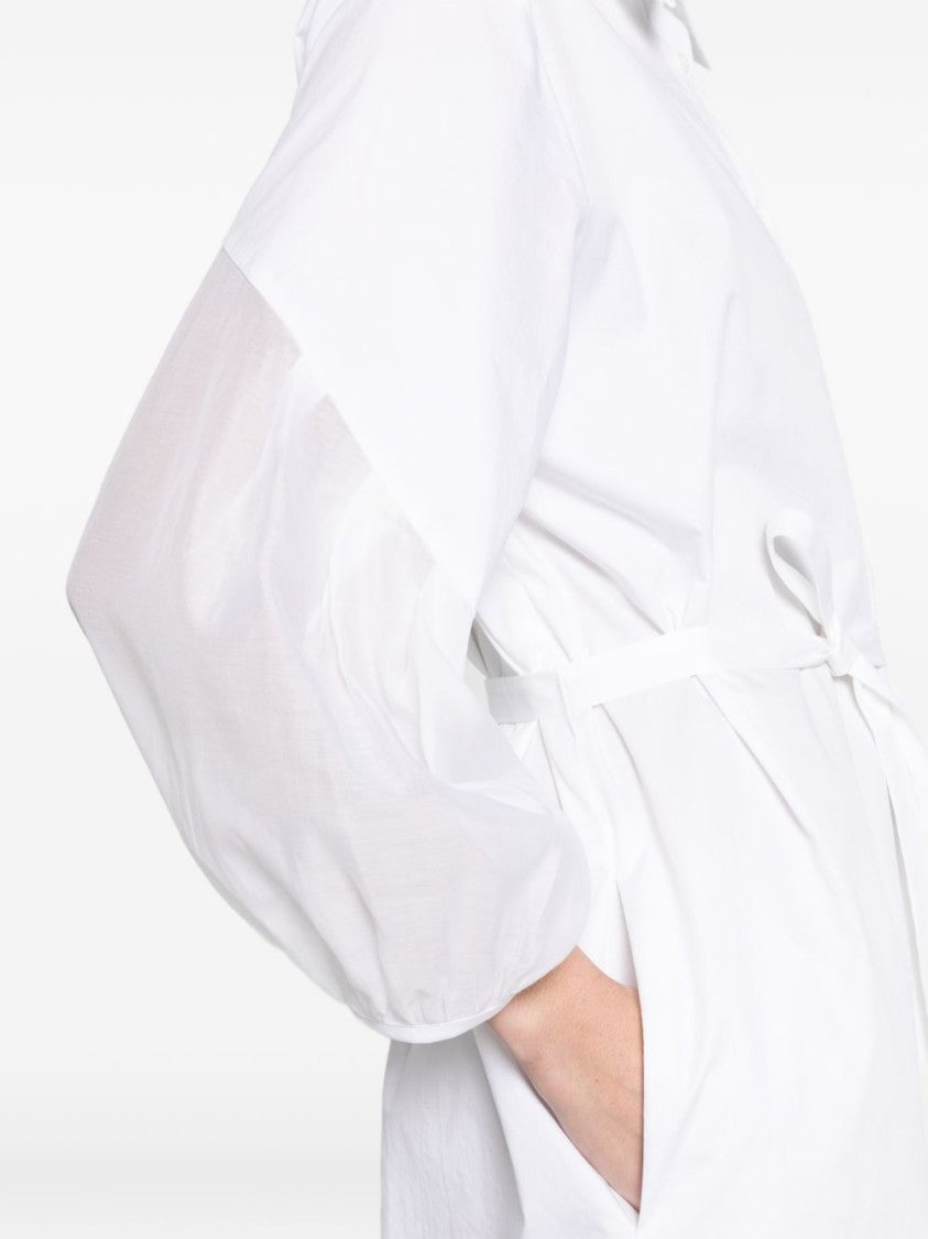 Peserico White Midi Dress With Balloon Sleeves And Classic Collar