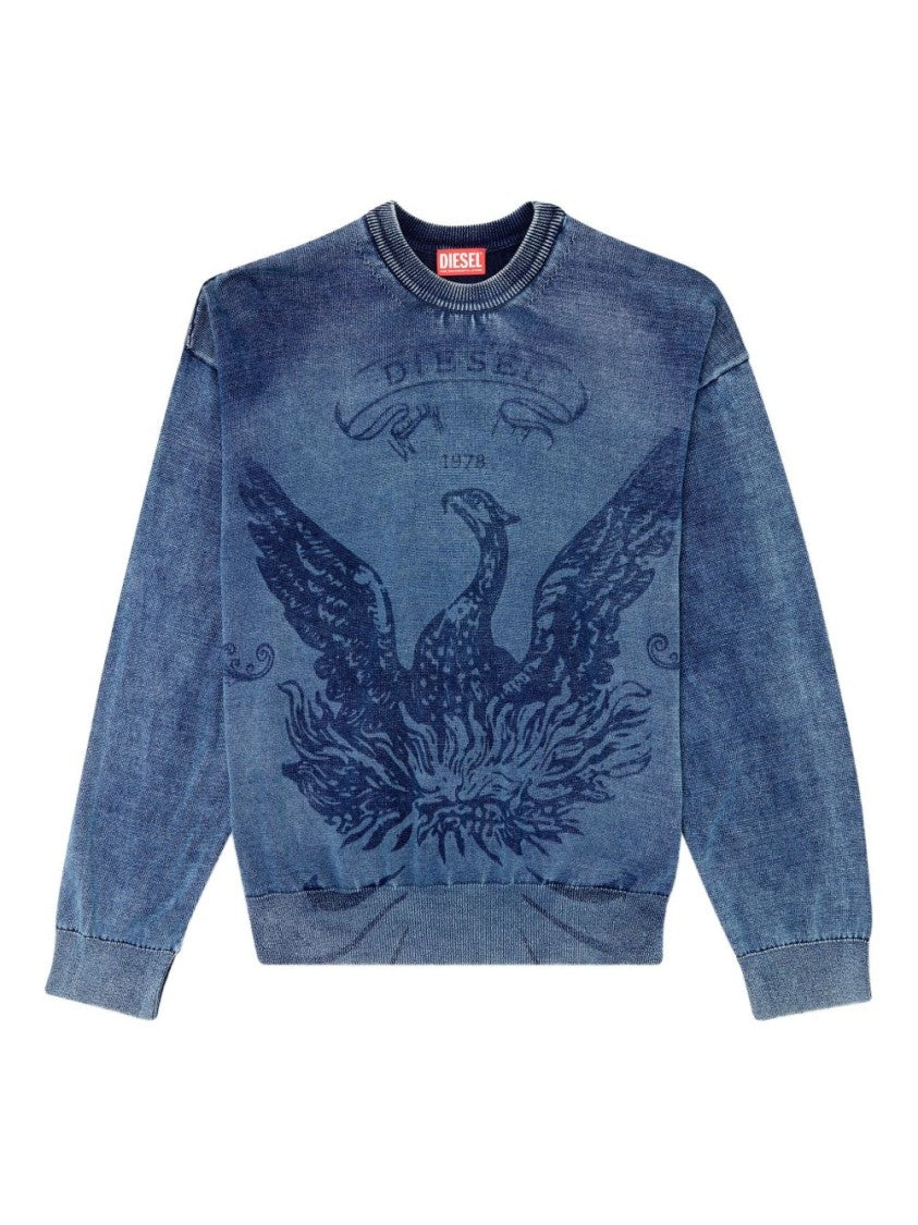 Diesel Denim Blue Phoenix Graphic Crew Neck Sweater