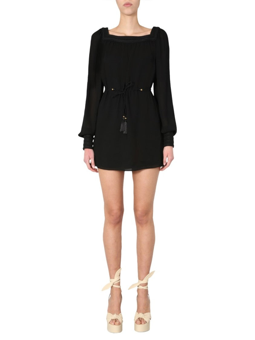 Saint Laurent Embroidered Square Neck Mini Dress
