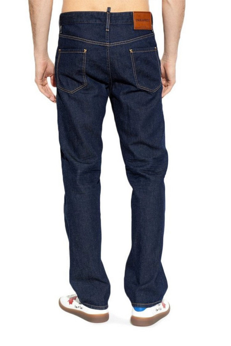 Dsquared2 Blue Five-Pocket Dark Wash Cotton-Hemp Straight-Leg Jeans