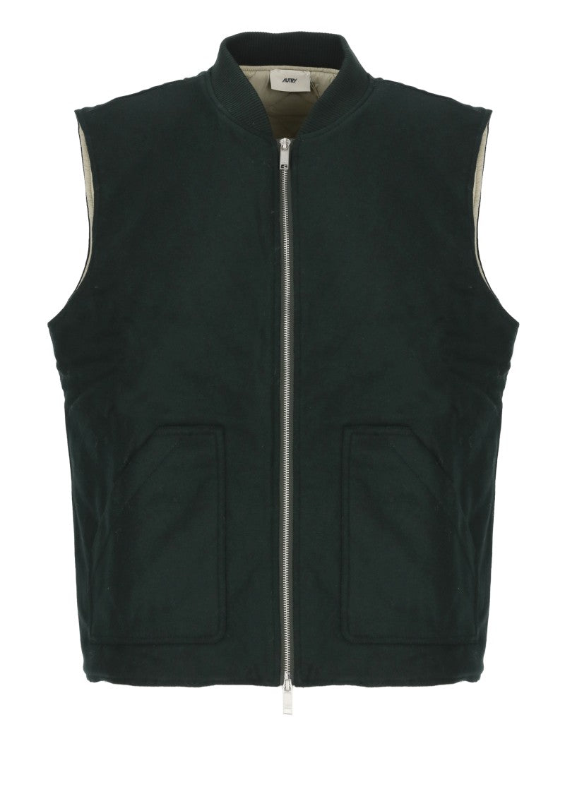 Autry Crewneck Wool Blend Vest With Logo Patch