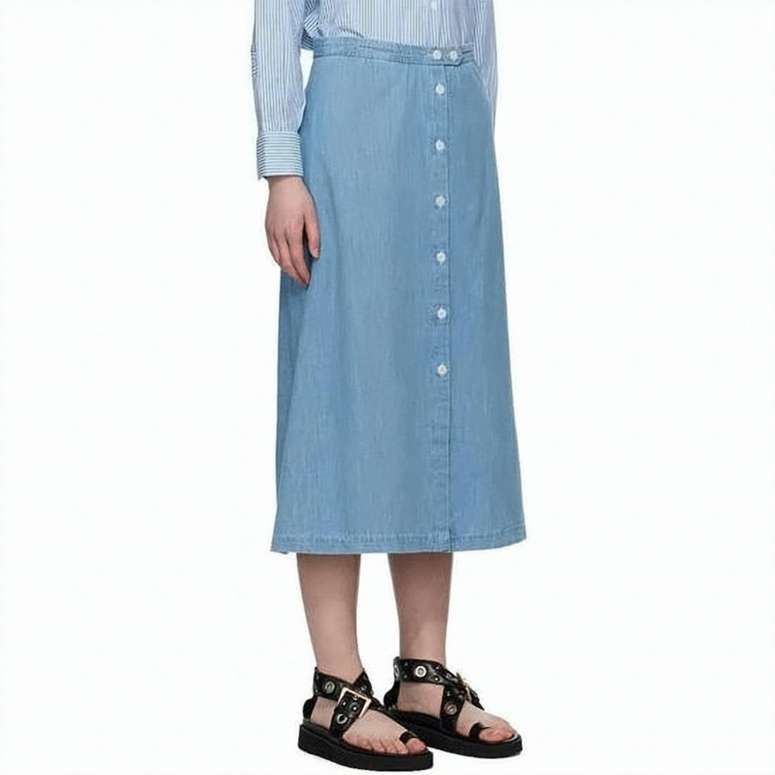 A.P.C. Midi-Length Denim Skirt With Button-Down Front