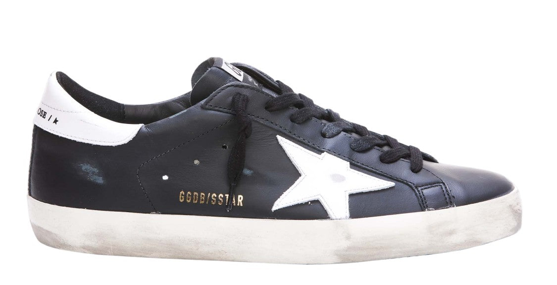 Golden Goose Black Leather Sneakers With White Star