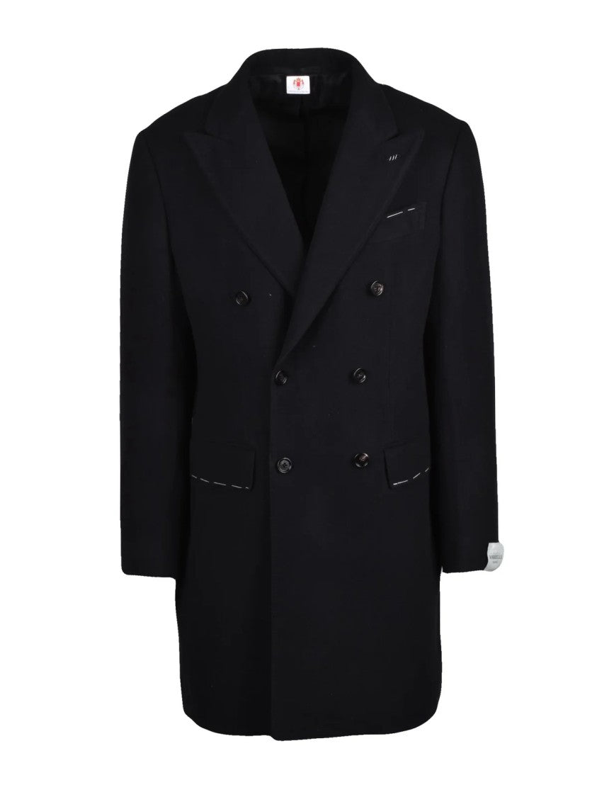 Luigi Borrelli Napoli Black Virgin Wool Double-Breasted Coat