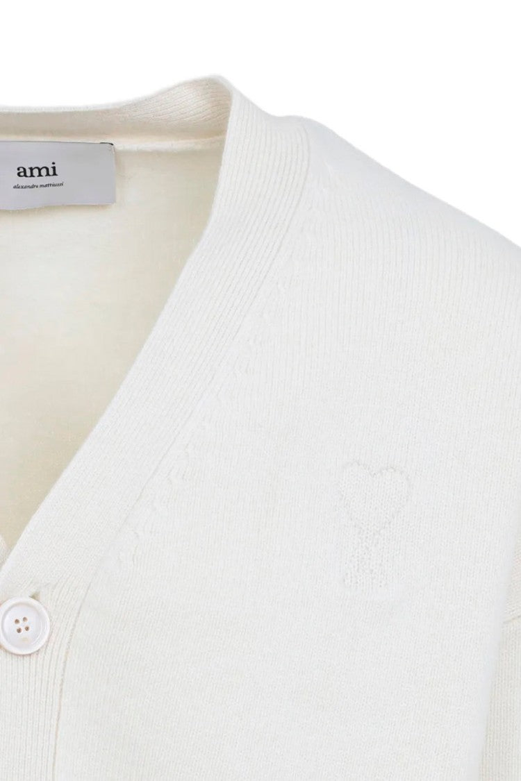 Ami Paris White Wool-Cashmere Blend Cropped Cardigan