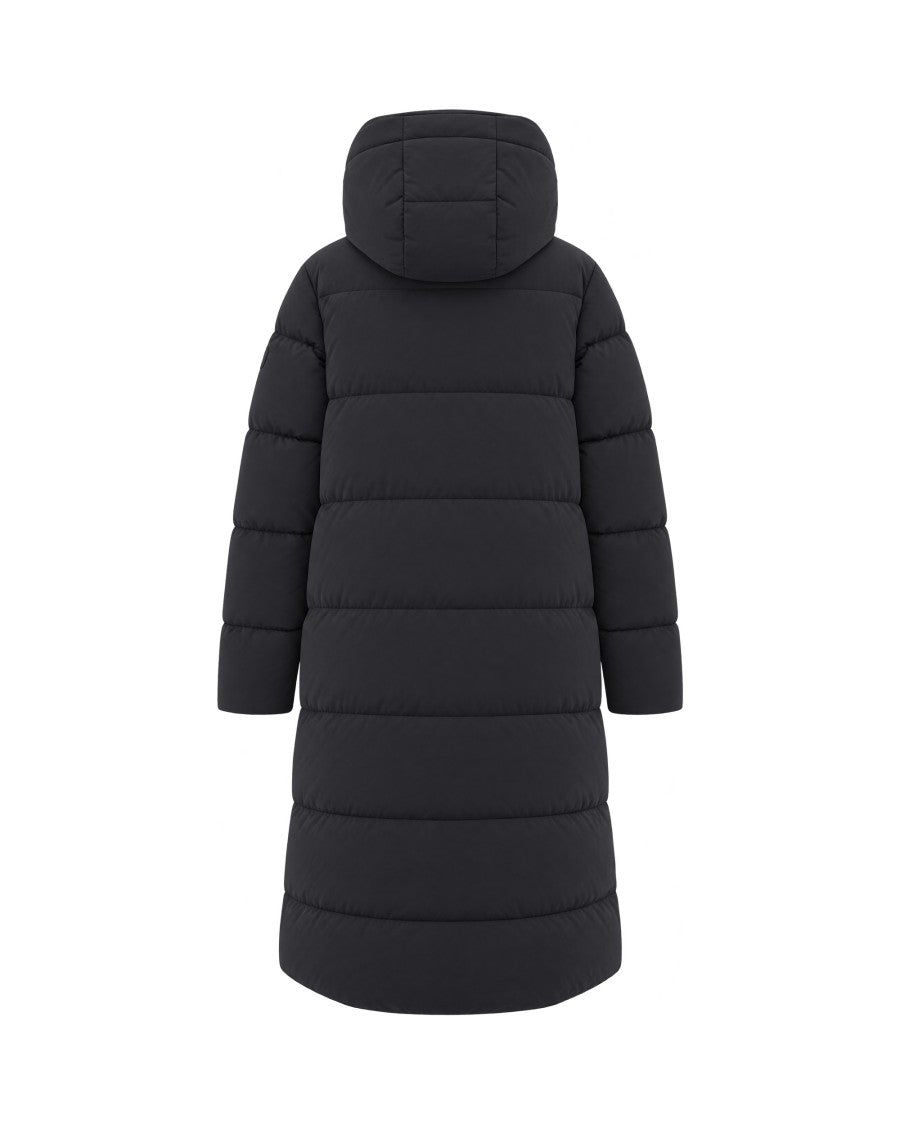 K-Way Long Hooded Parka With Horizontal Quilting And Fur Lining