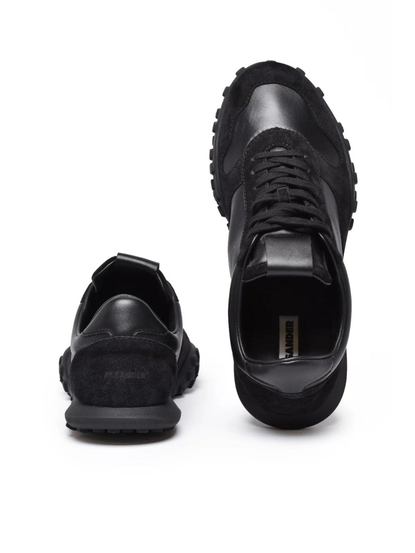 Jil Sander Black Leather Suede Sneakers
