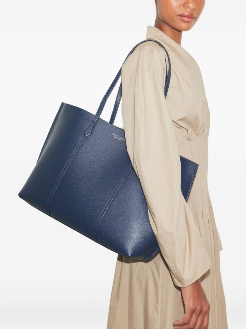 Tory Burch Structured Blue Cow Leather Tote Bag