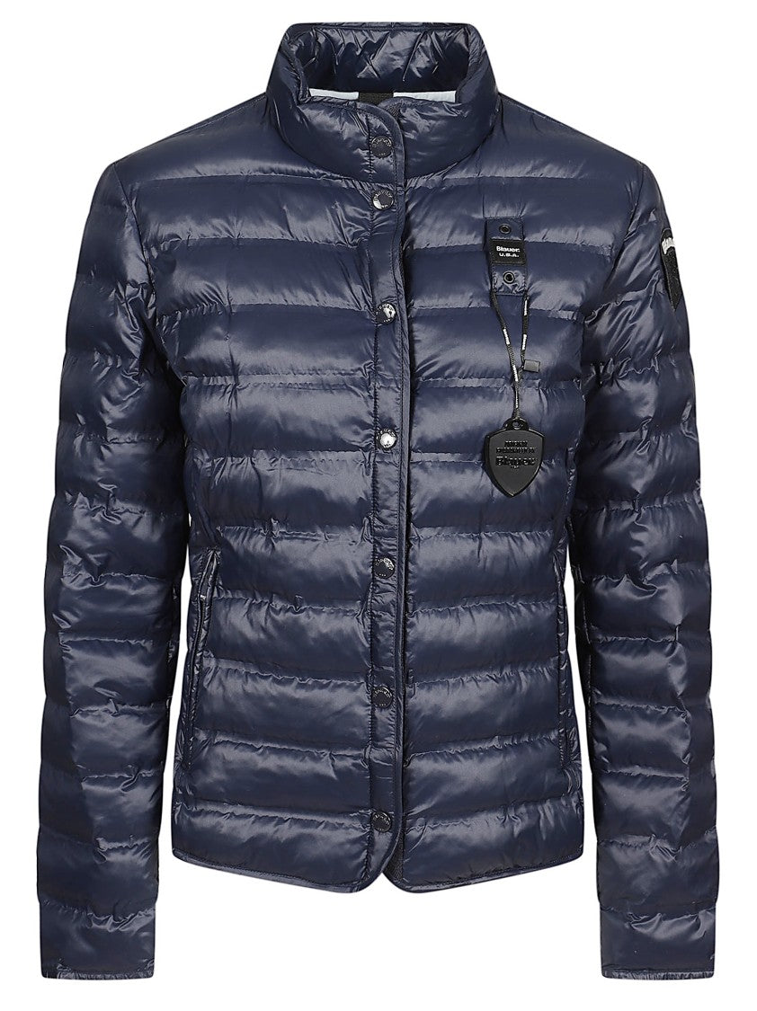 Blauer Moon Light Blue Puffer Jacket With Stand-Up Collar And Zippered Pockets