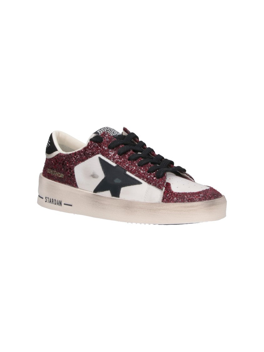 Golden Goose Low-Top Sneakers With Burgundy Glitter Overlays