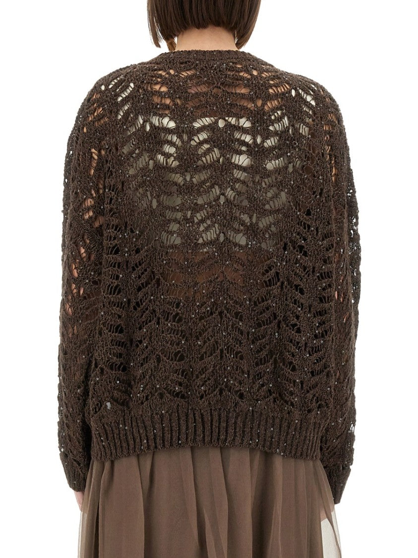 Brunello Cucinelli Foliage Lace Linen And Silk Diamond Knit