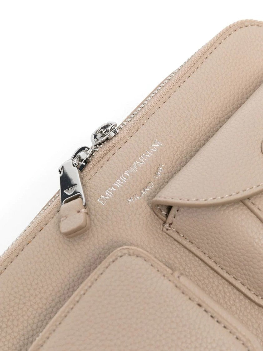 Emporio Armani Beige Textured Finish Shoulder Bag