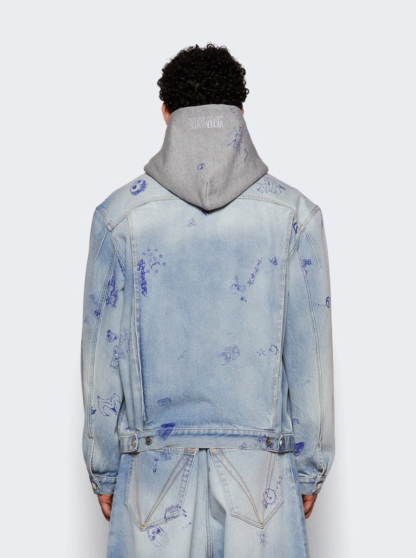 Vetements Scribbled Hooded Jacket Light Blue