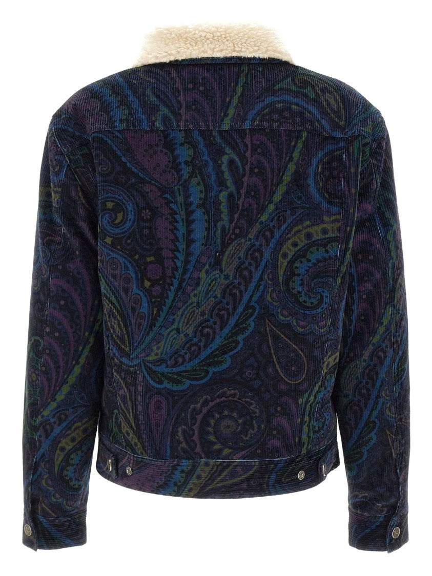 Etro Cropped Paisley Pattern Corduroy Sherpa Jacket