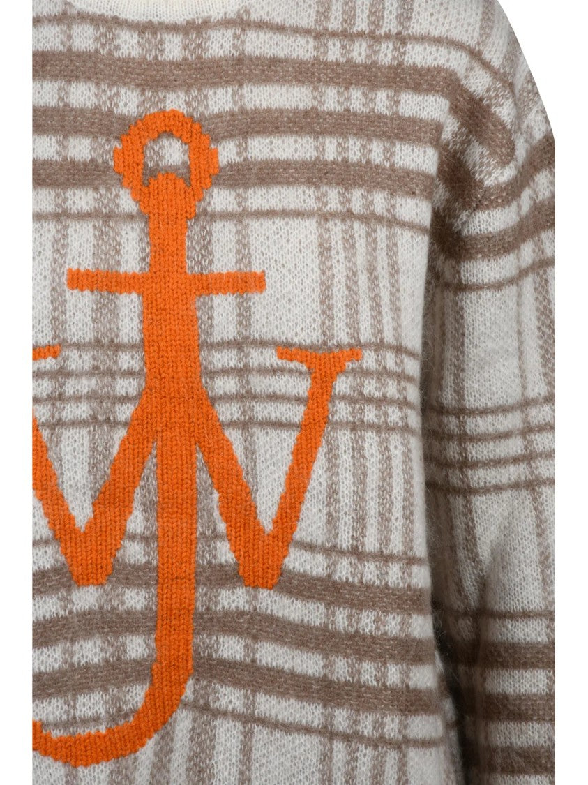 J. W. Anderson High Neck Plaid Mohair Sweater With Anchor Motif
