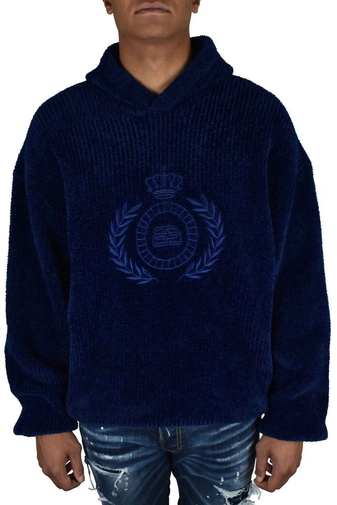Balenciaga Navy Blue Corduroy Hooded Sweatshirt