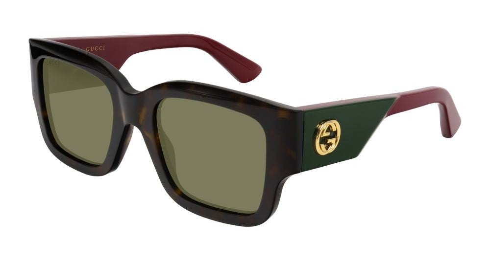 Gucci Havana Gold Emblem Square-Frame Sunglasses