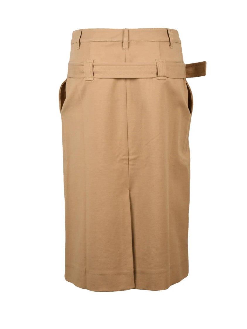 Ganni Stretch Midi Skirt With Front Zip Closure And Matching Belt