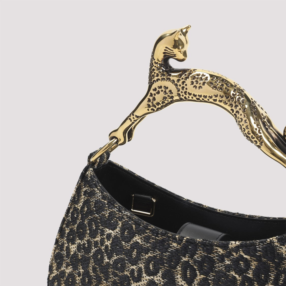 Lanvin Textured Leopard Print Shoulder Bag With Sculptural Gold Handle