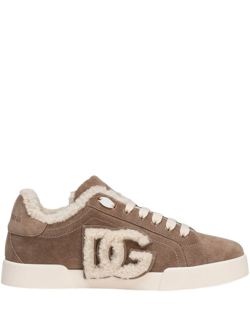 Dolce & Gabbana Shearling-Trim Sneakers With Bold Logo Patch