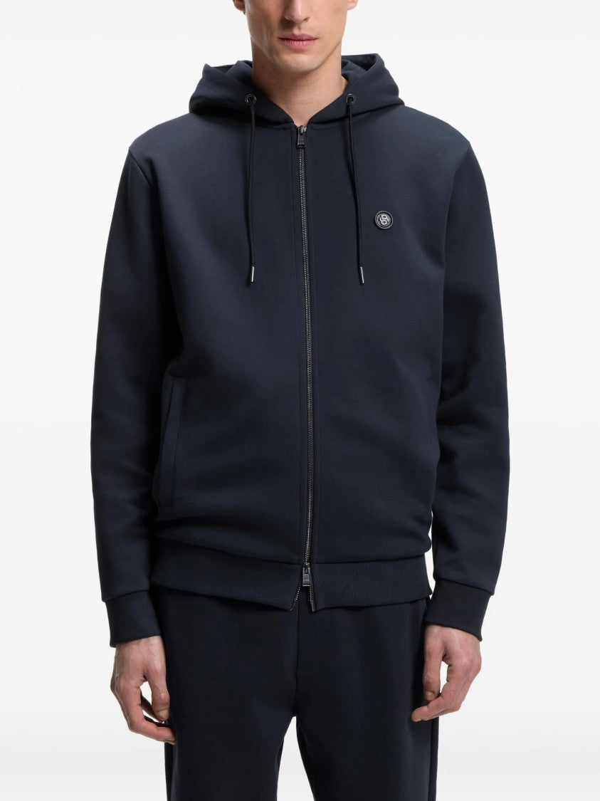 Hugo Boss Minimalist Zip-Up Hoodie With Drawstring Hood And Logo Patch