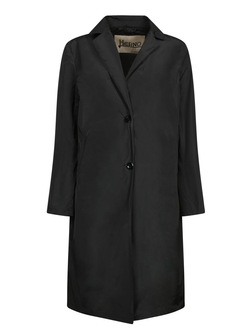 Herno Refined Black Duster Coat With Classic Collar