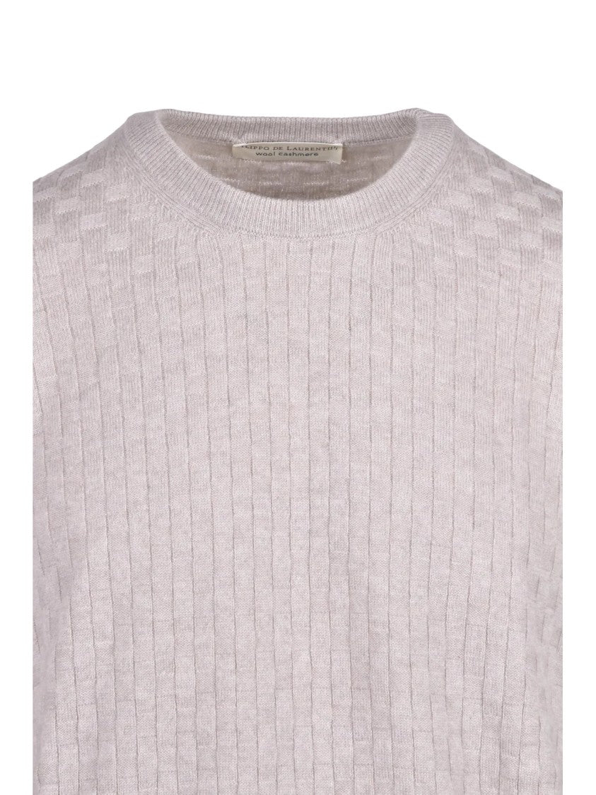 Filippo De Laurentiis Stone Merino Wool-Blend Crewneck Sweater