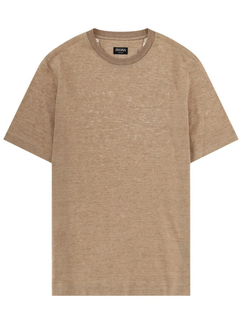 Zegna Oasi Earthy Brown Linen T-Shirt