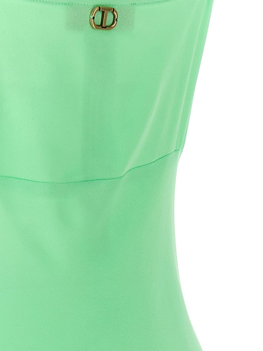 Twin-Set Viscose Satin Maxi Dress With V-Neck