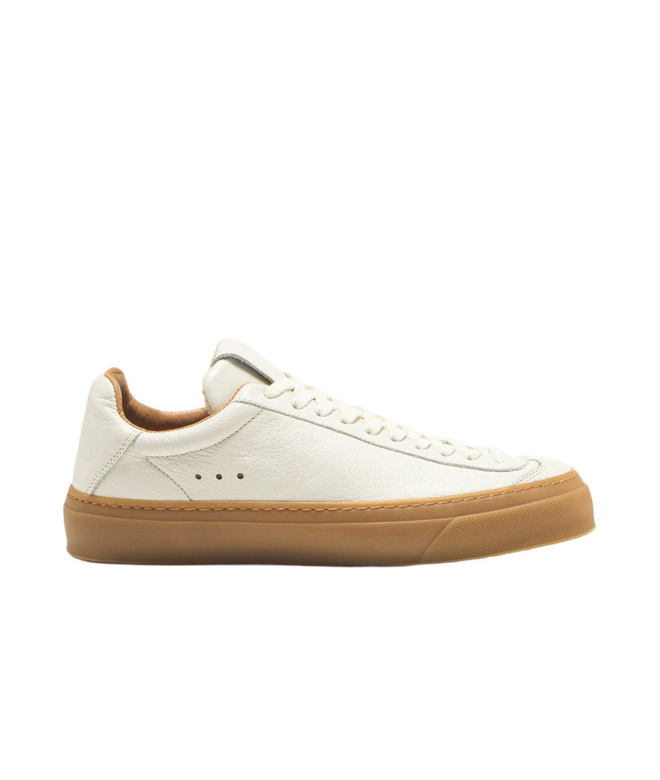 Aqua Alta Venice White Leather Sneakers With Honey-Colored Sole