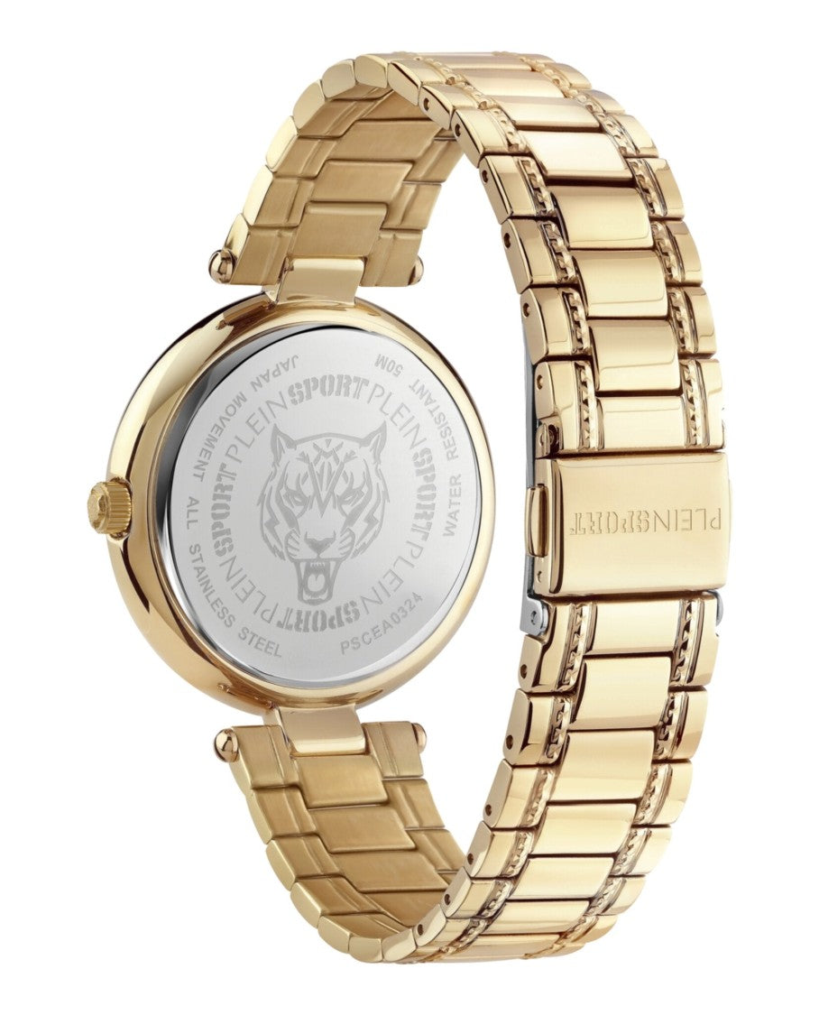 Plein Sport Opium Bracelet Watch With Black Sunray Dial And Gold Accents