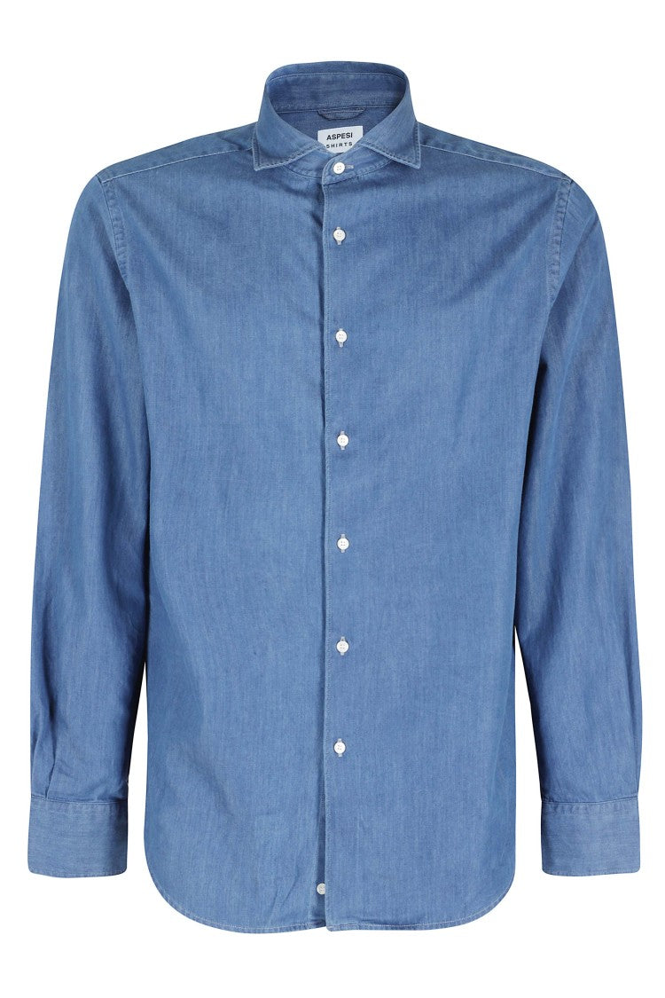 Aspesi Denim Blue Vic Button-Up Cotton Casual Shirt
